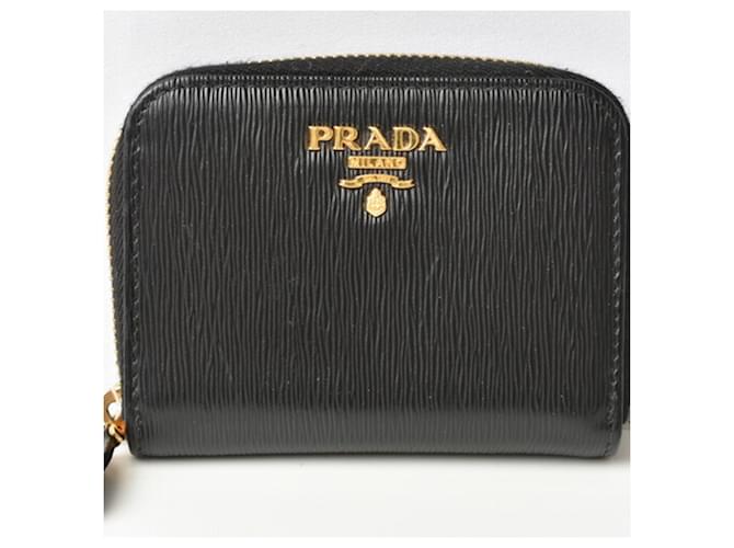 Prada Vitello Move Leder-Münzgeldbörse Schwarz  ref.1508619