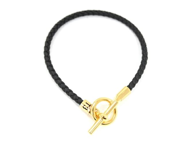 Hermès Hermes Grennan H T3 Charm Bracelet Black Golden Leather  ref.1508695