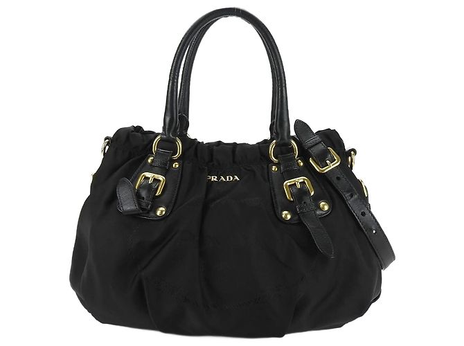 Bolsa de mão Prada preta de nylon e couro Preto