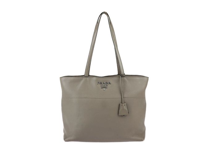 Prada 1BG203 Vitello Phoenix Leder Tote Bag Grau Braun