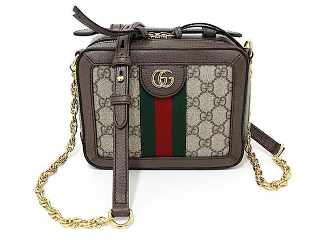 Bolsa de Ombro GUCCI Ophidia GG Supreme Marrom Vermelho Verde Couro Lona  ref.1509104