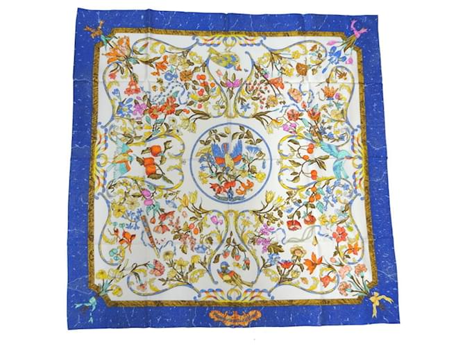 Hermès Hermes Carre 90 PIERRES D’ ORIENT ET OCCIDENT Scarf White Blue Silk  ref.1509146