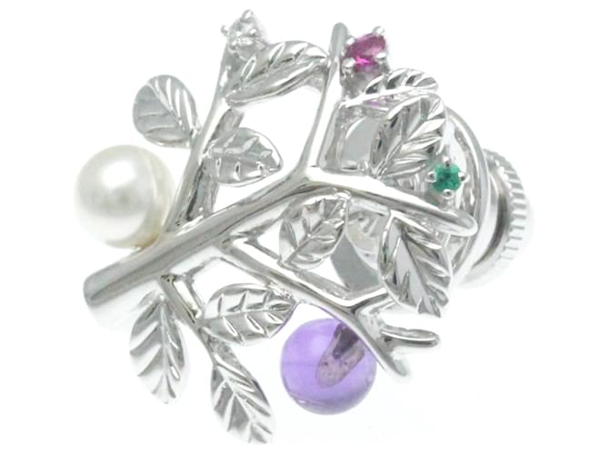 Mikimoto Silver and White Gold Brooch Silvery  ref.1509263