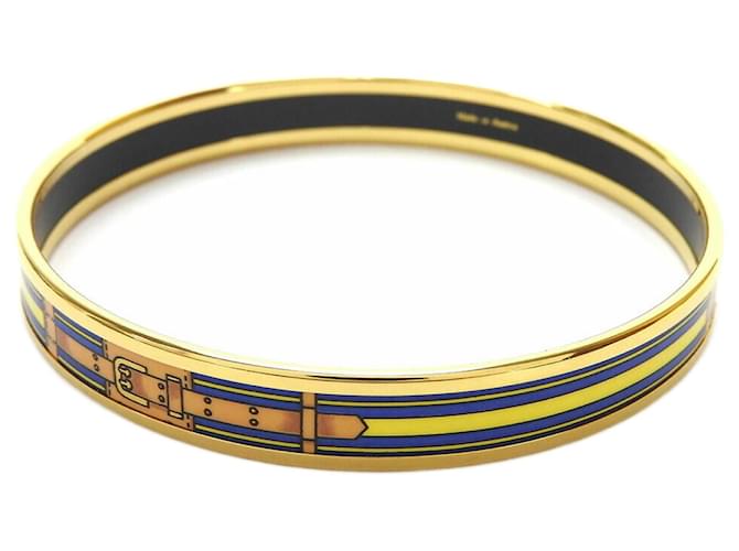 Hermès Bracciale Bangle Cloisonné Hermes Blu D'oro Giallo Metallo Smalto  ref.1509462