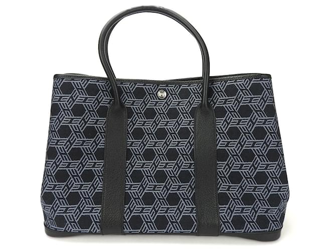 Hermès Hermes Garden PM Tote Bag Navy blue Leather Cloth  ref.1509464