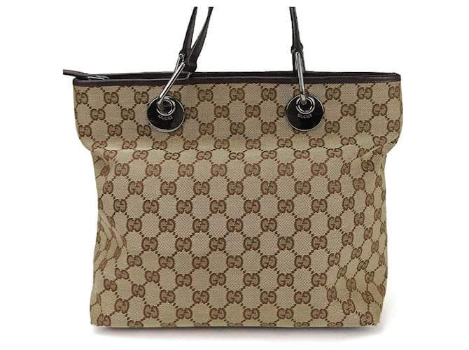 Sac fourre-tout en toile GG Gucci en cuir Beige Marron foncé  ref.1509500