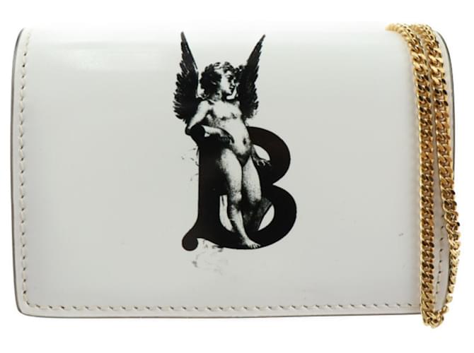 Cartera de cadena/hombro Burberry Negro Blanco Cuero  ref.1509629