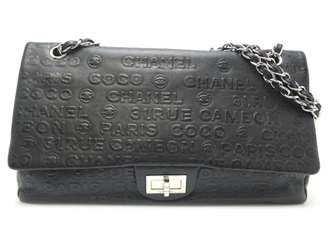 Bolsa de ombro Chanel 2.55 Matelassé com corrente Preto Couro  ref.1509701