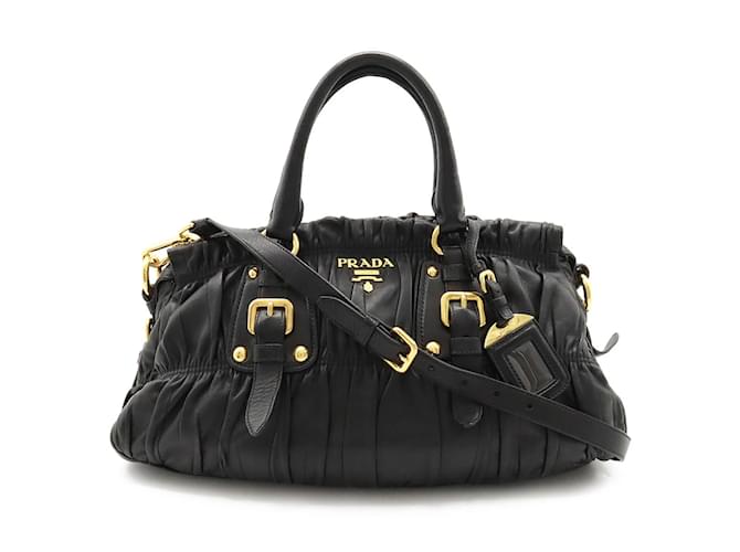 Prada Gathered Handbag Shoulder Bag Black Leather  ref.1509934