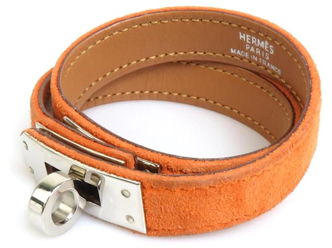 Hermès Hermes Kelly Suede and Metal Charm Bracelet Silvery Orange Leather  ref.1509937