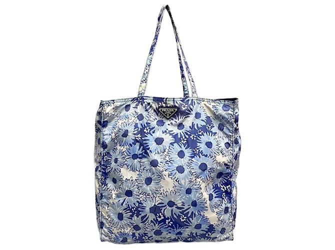 Borsa Eco Tote Prada in blu e bianco Nylon  ref.1510078