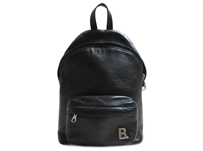 Balenciaga Schwarzer Leder B Logo Rucksack