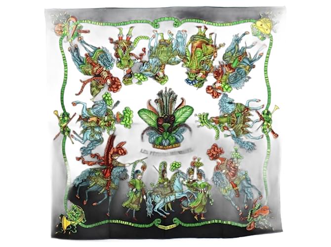 Hermès Foulard en soie Hermes Carre 90 LES FERES DU ROI SOLEIL Noir  ref.1510306