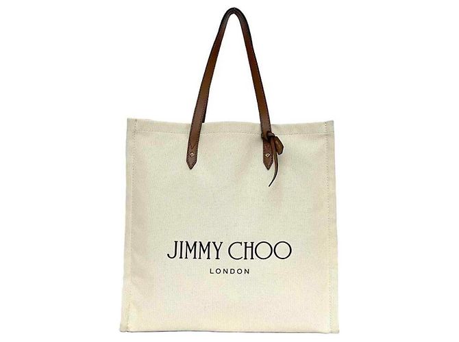 Bolsa tote de lona e couro marrom e branco Jimmy Choo
