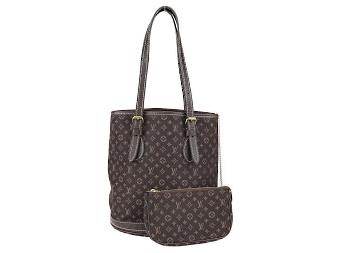 Louis Vuitton Bucket PM Tote Bag Dunkelbraun Leder Tuch  ref.1510673