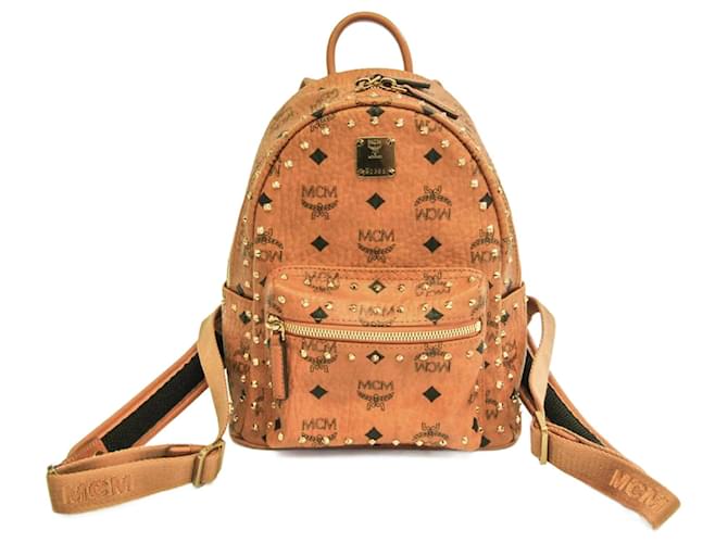 Mochila de couro com studs MCM Visetos para mulheres Preto  ref.1510764