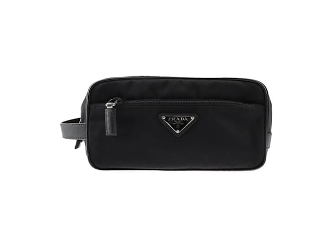 Bolsa de mão de nylon e couro Prada Preto  ref.1510885