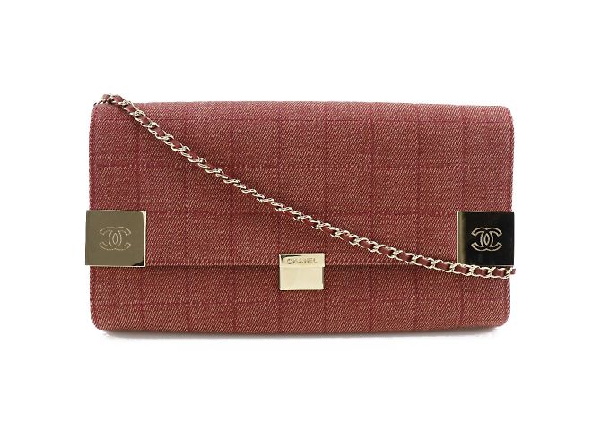 Bolso de hombro de lona de algodón rojo Chanel Roja