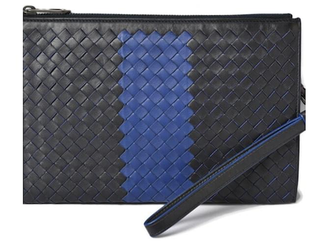 Bolsa Clutch Intrecciato da Bottega Veneta Preto Azul Leatherette  ref.1511095