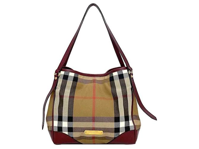 Sac fourre-tout Burberry à carreaux méga beige et rouge Cuir Toile  ref.1511124