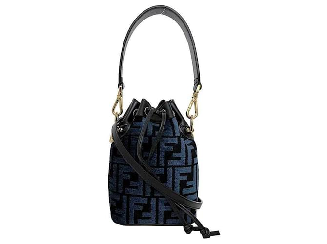 Zucca Borsa a Spalla Fendi Montresor Nero Blu navy Svezia Pelle  ref.1511138