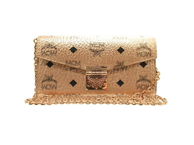 Sac à épaule en cuir champagne doré MCM 8APA11 avec chaîne  ref.1511193