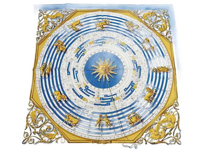 Hermès Hermes Carre 90 Scarf Muffler Astrology White Blue Silk  ref.1511200