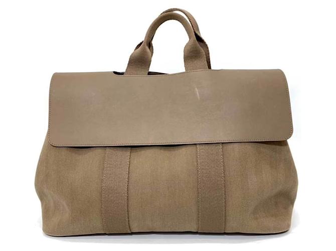 Hermès Hermes Valparaiso MM Handbag Beige Grey Leather Cloth ref 