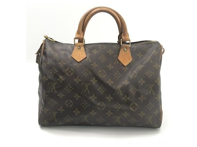 Bolsa Louis Vuitton Speedy 30 Marrom Azul Monograma Couro envernizado  ref.1511290