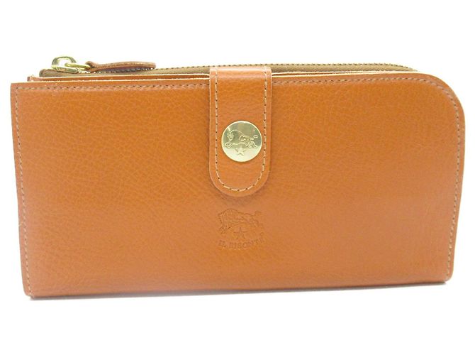 Cartera bifold de cuero marrón Il Bisonte Castaño