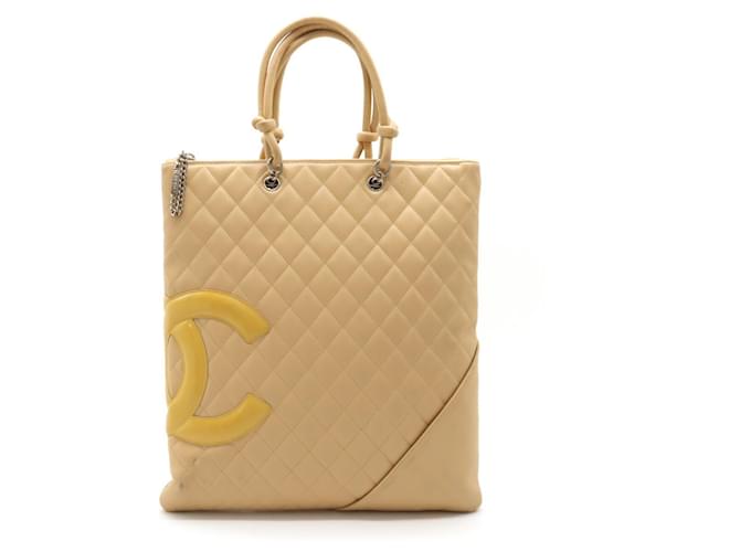 Chanel Cambon Line Coco Mark Flat Tote Bag Beige Leather  ref.1511378