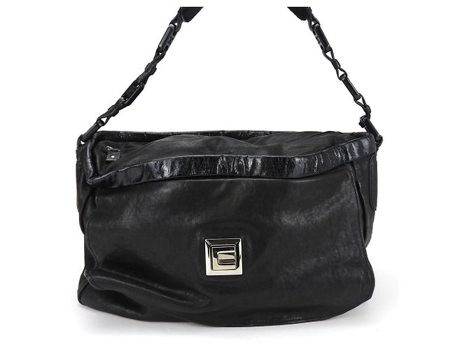 Céline Bolsa de ombro em couro preto Celine em camurça de pônei