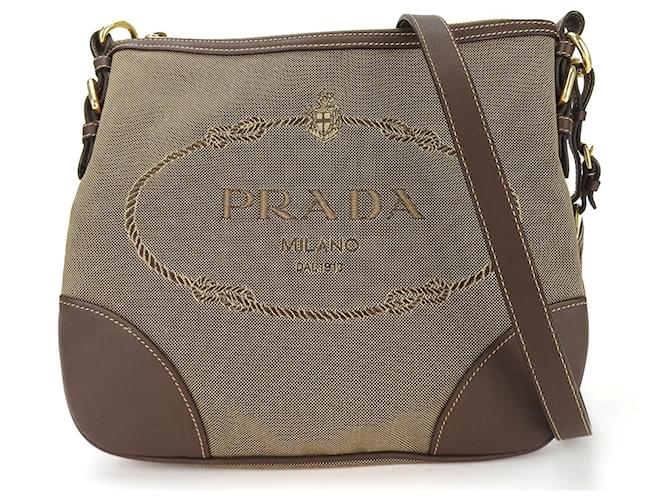 Prada Beige and Brown Canvas Leather Shoulder Bag Cloth  ref.1511465