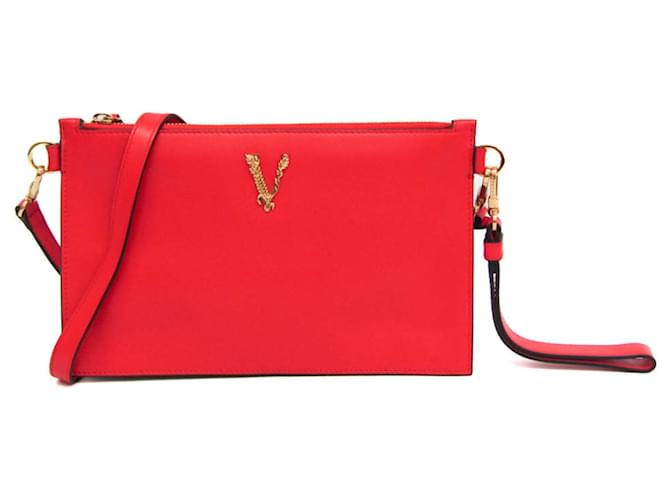 Sac à main en cuir Virtus pour femme de Versace Rouge  ref.1511692