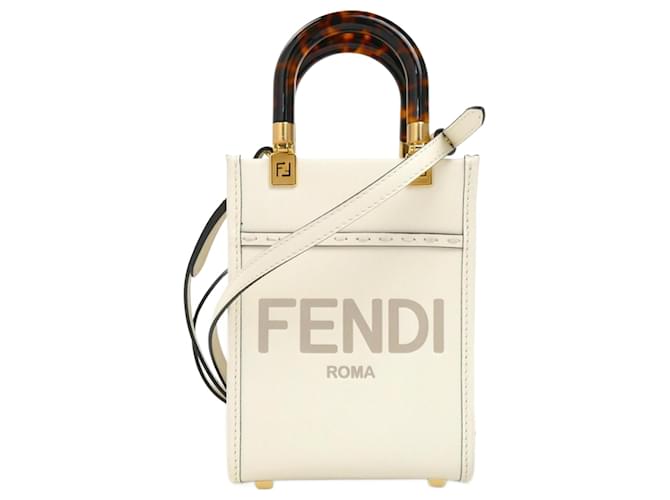 Sac à bandoulière Fendi Sunshine Shopper Small 2Way Cuir Blanc  ref.1511715