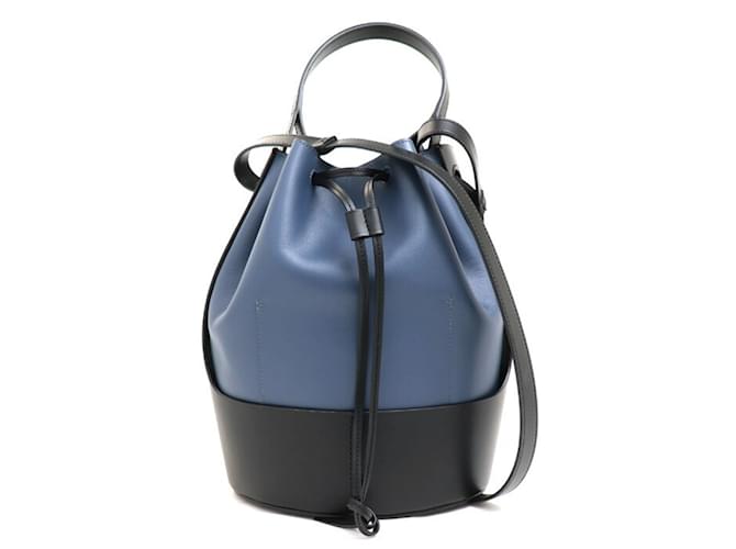 Bolsa Loewe Balloon Média 2Way Ombro Preto Azul marinho Couro  ref.1511717