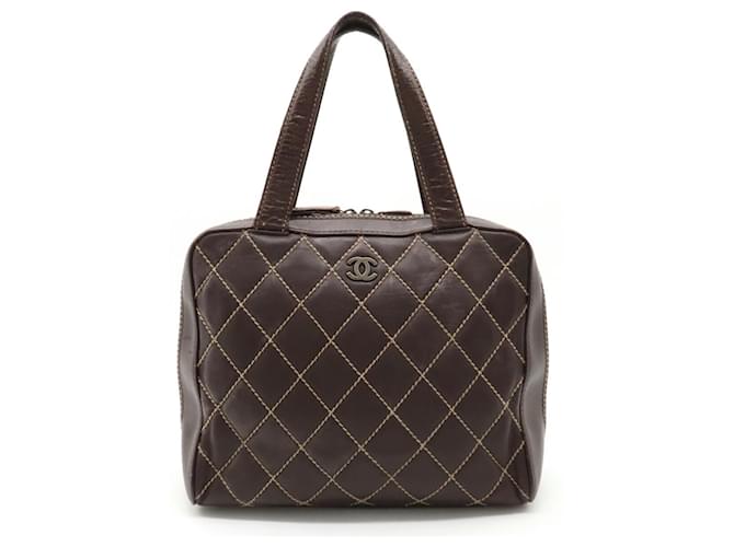 Borsa tote Chanel Wild Stitch Coco Mark Marrone Pelle  ref.1511733