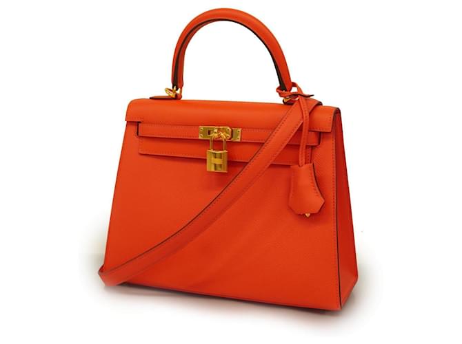 Hermès Bolsa Hermes Kelly 25 X Vaux Epson Vermelho Tomate Couro  ref.1511761