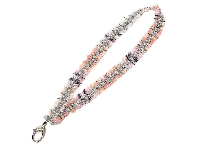 CHANEL Colar de tweed com pérolas B17S Rosa