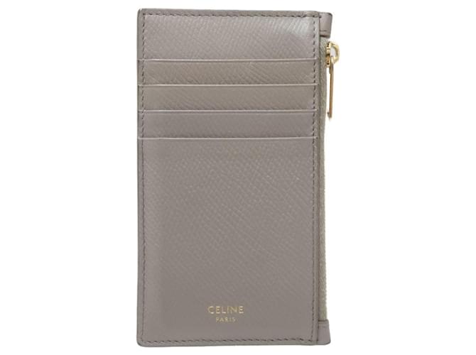 Céline Porte-cartes compact zippé en cuir de veau Celine Gray Marron  ref.1511875