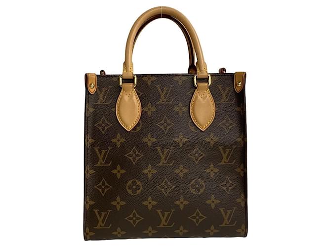 Louis Vuitton Sac Plat BB Monogram Leather Handbag Brown Plastic  ref.1511916