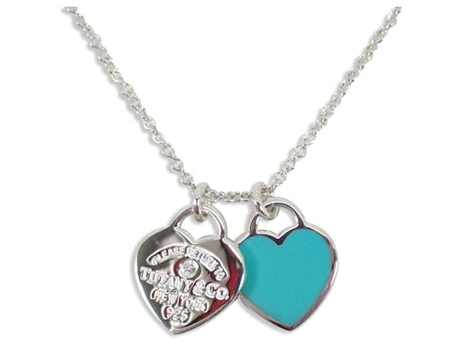 Tiffany & Co Pendente Tag Doppio Cuore in Smalto Diamante Tiffany 925 Blu Argento  ref.1511961