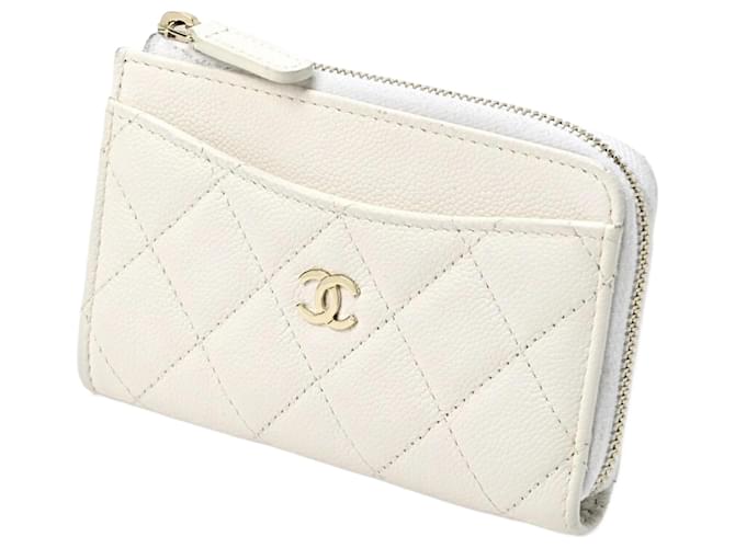 Timeless Estuche de tarjeta en forma de L clásico atemporal de Chanel Blanco Cuero  ref.1512023