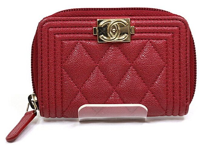 Chanel Boy Card Case in Red Leather