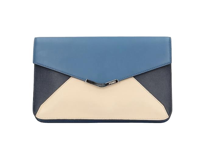 Bolsa clutch de couro azul Fendi 2Jours  ref.1512080