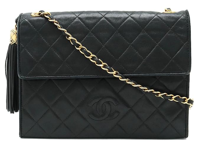 Bolsa de ombro Chanel Matelassé Coco Mark com franjas de corrente Preto Couro  ref.1512152