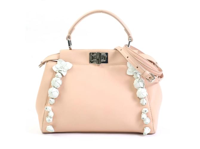 Sac à main Fendi Mini Peekaboo Cuir Blanc Beige  ref.1512225