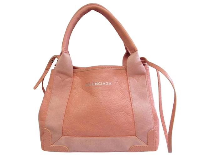 Balenciaga Navy Cabas XS Handbag Pink Leather Cloth  ref.1512246