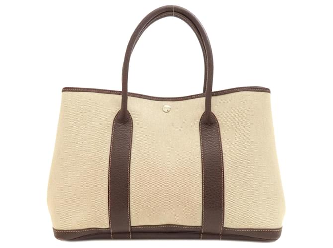 Hermès Bolsa tote natural Hermes Garden PM Bege Lona  ref.1512410