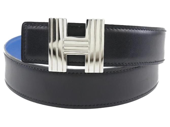 Hermès Cinturón H Hermes 65 Constance reversible Negro Azul  ref.1512521